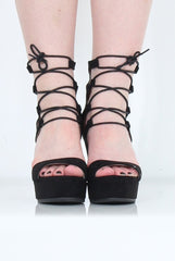 Black Suede Tie Up Wedges - Magna-Wedges