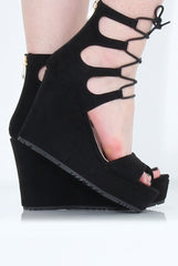 Black Suede Tie Up Wedges - Magna-Wedges