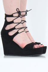Black Suede Tie Up Wedges - Magna-Wedges