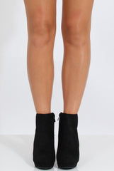 Black Suede Wedged Ankle Boots - Ingrid-Boots
