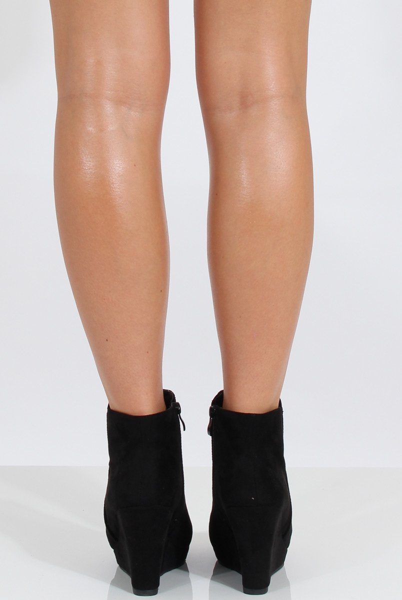 Black Suede Wedged Ankle Boots - Ingrid-Boots