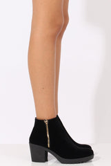 Black Suede Zip Detail Ankle Heeled Boots - Casey-Boots