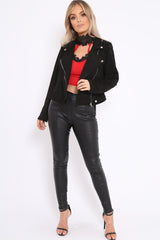 Black Suedette Biker Jacket - Rachel-Jackets