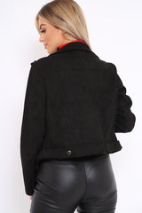 Black Suedette Biker Jacket - Rachel-Jackets