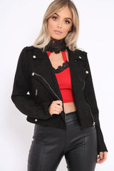 Black Suedette Biker Jacket - Rachel-Jackets