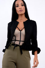 Black Suedette Frill Hems Jacket - Elsa-Jackets