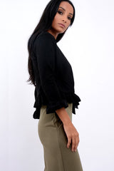 Black Suedette Frill Hems Jacket - Elsa-Jackets