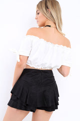 Black Suedette Frill High Waisted Shorts - Claudelle-Shorts