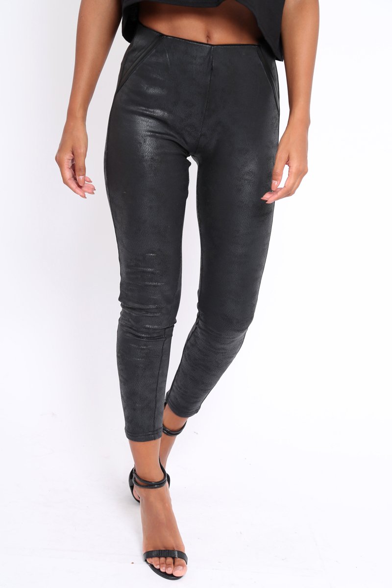 Black Suedette High Waisted Leggings - Emilyn-Trousers
