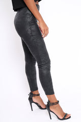 Black Suedette High Waisted Leggings - Emilyn-Trousers