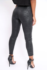 Black Suedette High Waisted Leggings - Emilyn-Trousers