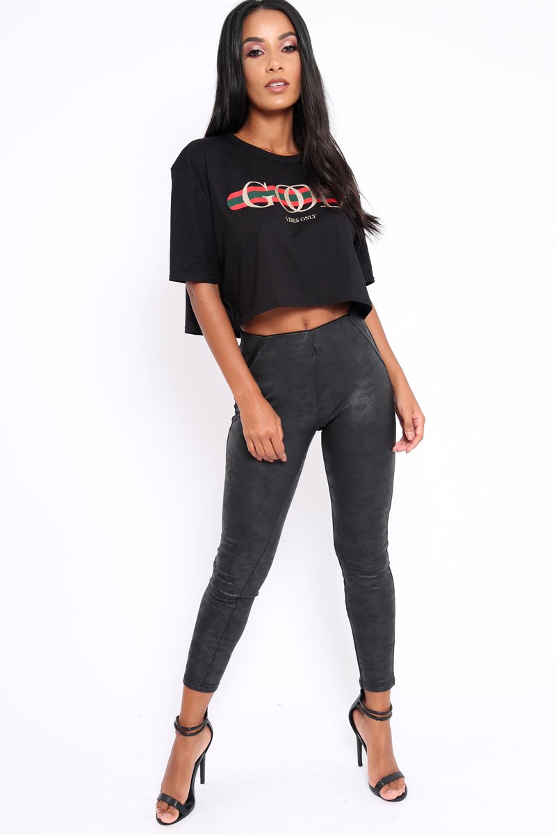 Black Suedette High Waisted Leggings - Emilyn-Trousers