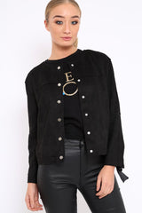 Black Suedette Lace Back Jacket - Karey-Jackets