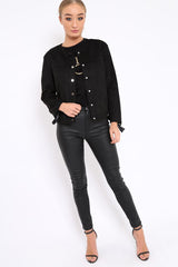 Black Suedette Lace Back Jacket - Karey-Jackets