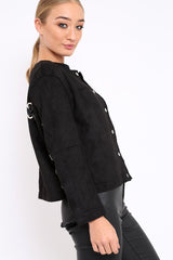 Black Suedette Lace Back Jacket - Karey-Jackets