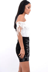 Black Suedette Skirt with Embroidered Detailing - Marie-Skirts