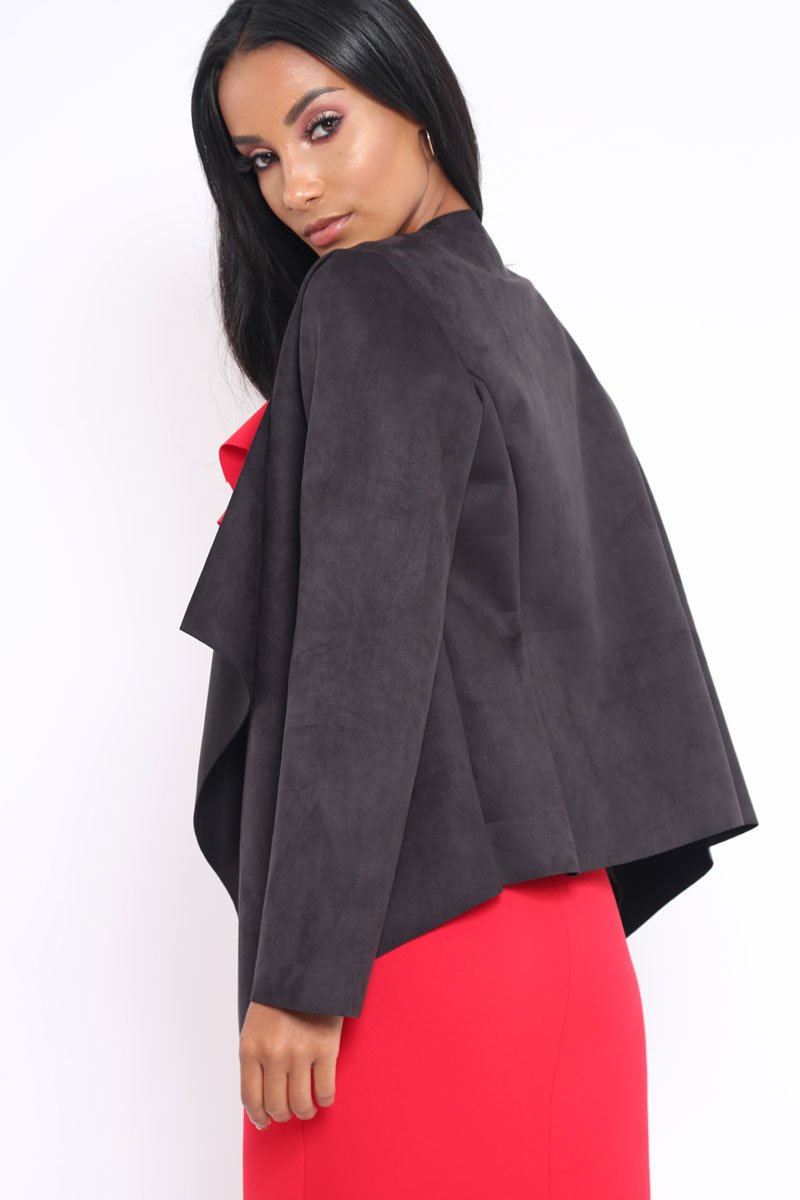 Black Suedette Waterfall Jacket - Kallie-Jackets