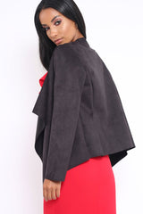 Black Suedette Waterfall Jacket - Kallie-Jackets