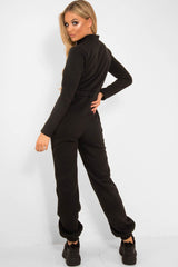Black Sweat Drawstring Waist Jumpsuit - Darrah-Jumpsuits