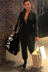 Black Sweat Drawstring Waist Jumpsuit - Darrah-Jumpsuits