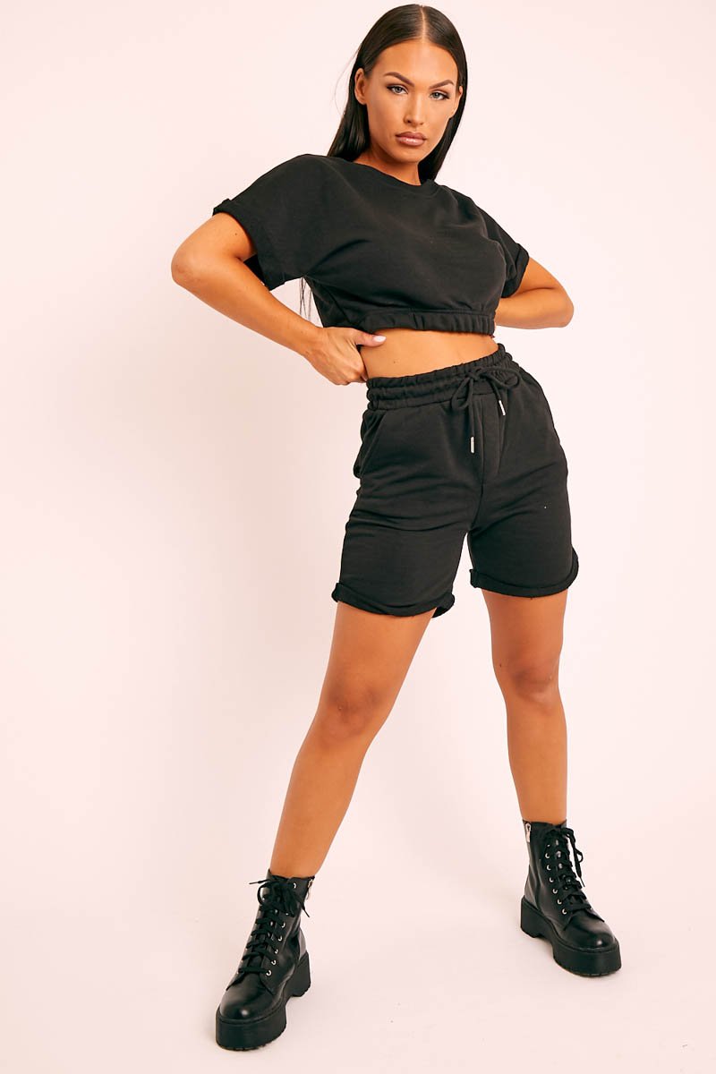 Black Sweat Top Shorts Loungewear Co-ord - Indee-Loungewear