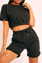 Black Sweat Top Shorts Loungewear Co-ord - Indee-Loungewear