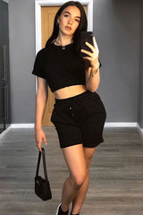 Black Sweat Top Shorts Loungewear Co-ord - Indee-Loungewear