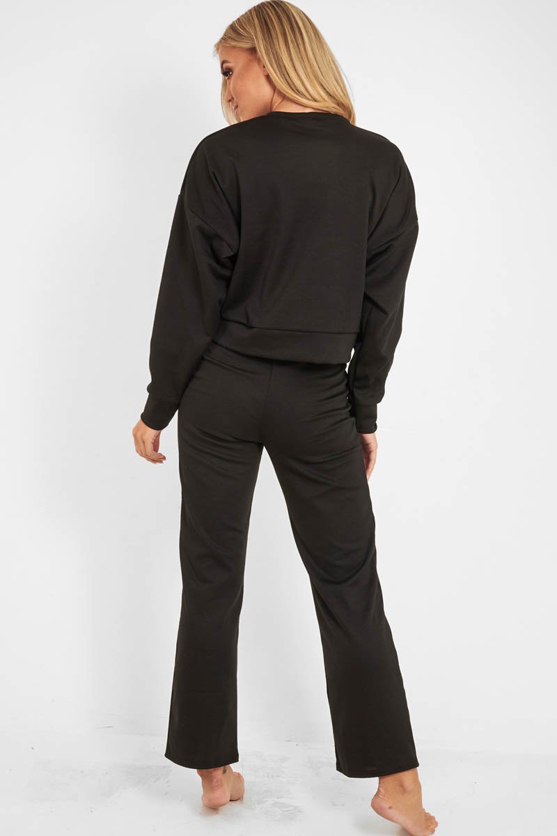 Black Sweatshirt Slim Jogger Tracksuit - Erieanna-Co-ords