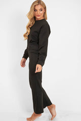 Black Sweatshirt Slim Jogger Tracksuit - Erieanna-Co-ords
