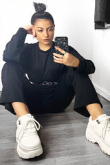 Black Sweatshirt Slim Jogger Tracksuit - Erieanna-Co-ords
