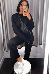 Black Sweatshirt Slim Jogger Tracksuit - Erieanna-Co-ords