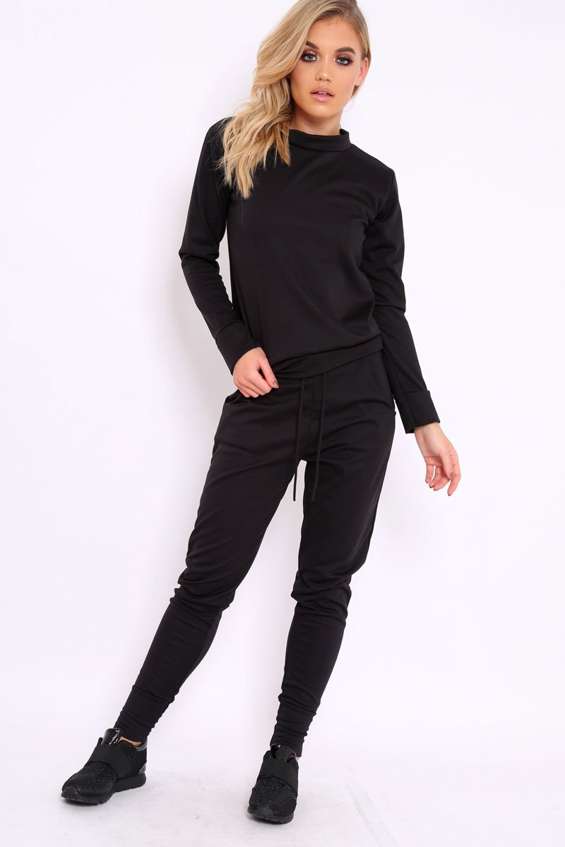 Black Sweatshirt and Joggers Loungewear Set - Evalin-Loungewear