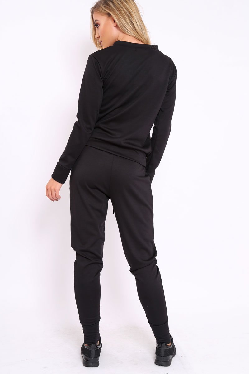Black Sweatshirt and Joggers Loungewear Set - Evalin-Loungewear