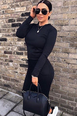 Black Sweatshirt and Joggers Loungewear Set - Evalin-Loungewear