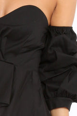 Black Sweet Heart Bardot Top with Ruched Sleeves - Kinza-Tops