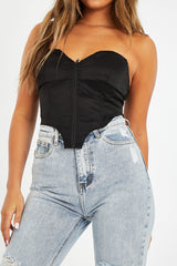 Black Taffeta Sheen Finish Corset Top - Arami-Crop Tops