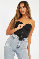 Black Taffeta Sheen Finish Corset Top - Arami-Crop Tops