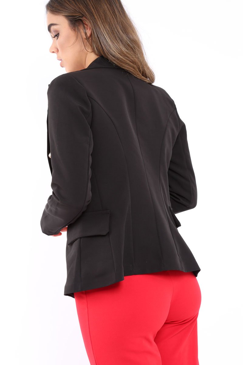 Black Tailored Blazer with Silver Button Detailing - Rhetta-Jackets