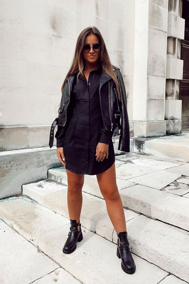 Black Tailored Waist Long Sleeve Shirt Dress - Laritza Black Tailored Waist Long Sleeve Shirt Dress - Laritza