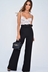 Black Tailored Wide Leg Belted Trousers - Chenelle-Trousers
