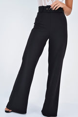 Black Tailored Wide Leg Belted Trousers - Chenelle-Trousers