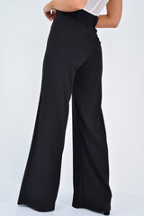 Black Tailored Wide Leg Belted Trousers - Chenelle-Trousers