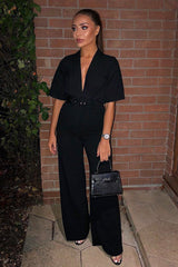 Black Tailored Wide Leg Belted Trousers - Chenelle-Trousers