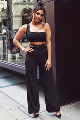 Black Tailored Wide Leg Belted Trousers - Chenelle-Trousers
