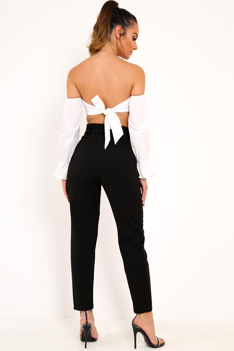 Black Tapered Belted Cigarette Trousers - Myasia-Trousers