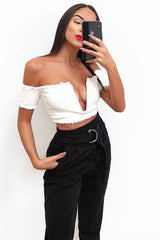 Black Tapered Belted Cigarette Trousers - Myasia-Trousers