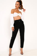 Black Tapered Belted Cigarette Trousers - Myasia-Trousers