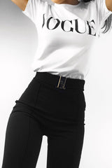 Black Tapered Trousers With Gold Buckle - Zyana-Trousers