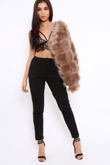 Black Tapered Trousers with Khaki and Gold Sequin Side Stripes - Halli-Trousers