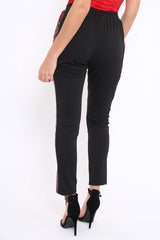 Black Tapered Trousers with Red and Black Sequin Side Stripes - Halli-Trousers